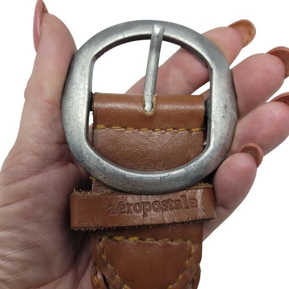 Vtg Aeropostale Braided Weaved Cognac Brown Leather Belt‎ Sz  L Western Cowgirl main image 4